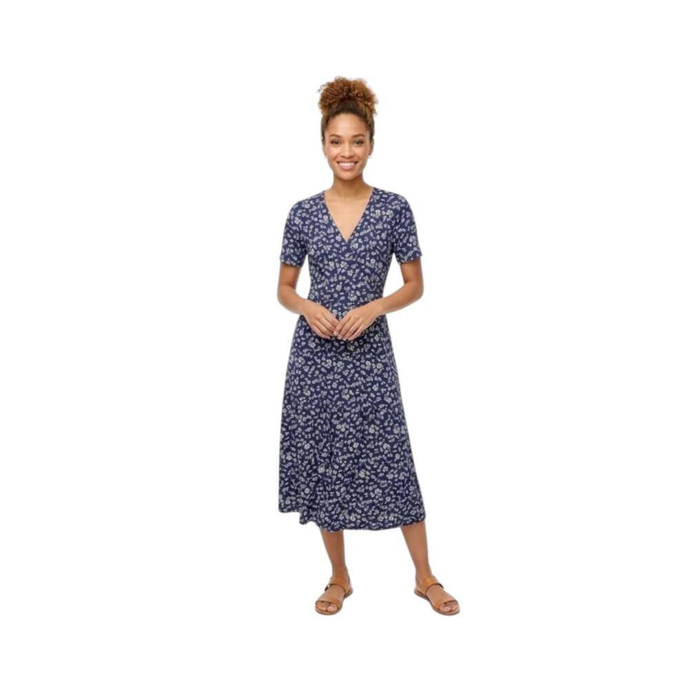 J. Crew Navy Blue Floral Tiered Knit MIDI Dress
